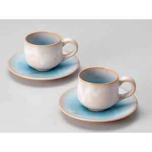 Tenryu Glass Glaze Sky Blue colour Pair Coffee Cup