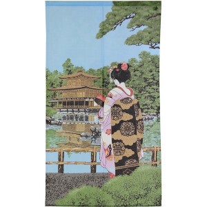 【和風のれん】　舞妓金閣寺　浮世絵　暖簾　和柄　日本の伝統美　幅85x丈150cm