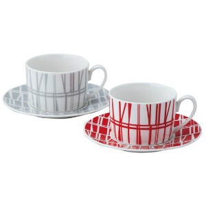 Cup & Saucer Set Red Gray Set