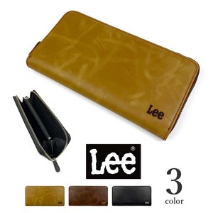 全3色　Lee リーラウンド 刺繍ロゴ 長財布 ロングウォレット リサイクルレザーボンデッドレザー(0520367)