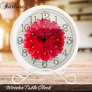Table Clock Red Wooden Gerbera
