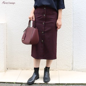 Skirt Front Long Plaid Buttons