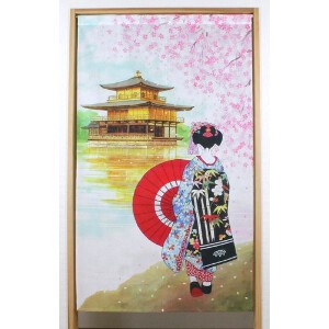 【和風のれん】　桜　金閣寺  HANAMI  花見さくら　85x150cm