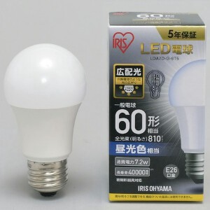 【アイリスオーヤマ　照明　LED電球】　LED電球 E26 広配光タイプ 昼光色 60形相当（810lm）