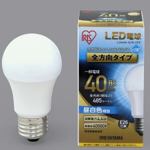 【アイリスオーヤマ　照明　LED電球】　LED電球 E26 全方向タイプ 昼白色 40形相当（485lm）
