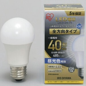 【アイリスオーヤマ　照明　LED電球】　LED電球 E26 全方向タイプ 昼光色 40形相当（485lm）
