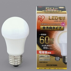 【アイリスオーヤマ　照明　LED電球】　LED電球 E26 全方向タイプ 電球色 60形相当（810lm）