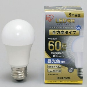 【アイリスオーヤマ　照明　LED電球】　LED電球 E26 全方向タイプ 昼光色 60形相当（810lm）