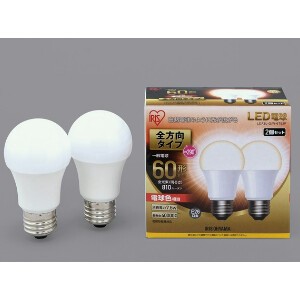 【アイリスオーヤマ　照明　LED電球】　LED電球 E26 2P 全方向タイプ 電球色 60形相当（810lm）