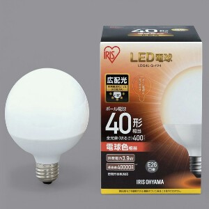 【アイリスオーヤマ　照明　LED電球】　LED電球 E26 ボール球タイプ 電球色 40形相当（400lm）