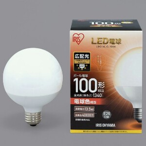 【アイリスオーヤマ　照明　LED電球】　LED電球 E26 ボール球タイプ 電球色 100形相当（1340lm）