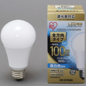 【アイリスオーヤマ　照明　LED電球】　LED電球 E26 調光 全方向タイプ 昼白色 100形相当（1600lm）