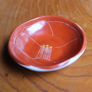 赤彫椿　小皿