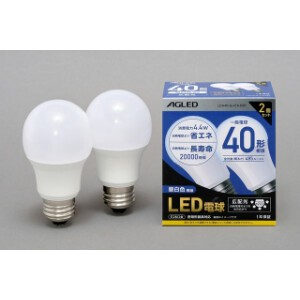 【アイリスオーヤマ　照明　LED電球】　LED電球 E26 広配光タイプ 2個セット 昼白色 40形相当（485lm）