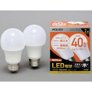 【アイリスオーヤマ　照明　LED電球】　LED電球 E26 広配光タイプ 2個セット 電球色 40形相当（485lm）