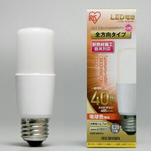 【アイリスオーヤマ　照明　LED電球】　LED電球　E26　T形　全方向タイプ　電球色　40形相当(485lm)