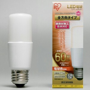【アイリスオーヤマ　照明　LED電球】　LED電球　E26　T形　全方向タイプ　電球色　60形相当(810lm)