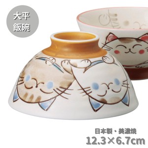 粉引ミケ茶碗大BL 陶器 日本製 美濃焼 飯碗 ねこ