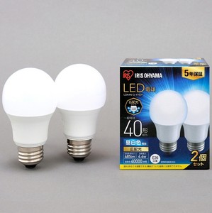 【アイリスオーヤマ　LED電球】　LED電球 E26 広配光2P 昼白色 40形（485lm）