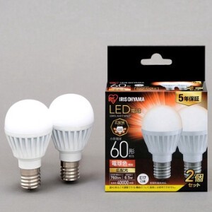 【アイリスオーヤマ　LED電球】　LED電球 E17 広配光2P 電球色 60形（760lm）