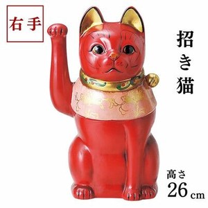 古色大正猫中（赤）　約26cm招き猫 瀬戸焼