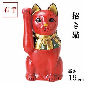 古色大正猫小（赤） 約19.5cm招き猫 瀬戸焼