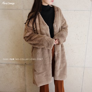 Coat Collarless Long Fake Fur