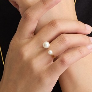 Gold-Based Ring Pearl Nickel-Free Rings Formal M Made in Japan