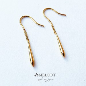 Pierced Earrings Gold Post Gold Long Jewelry Made in Japan