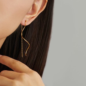 Clip-On Earrings Gold Post Earrings Long Jewelry Made in Japan