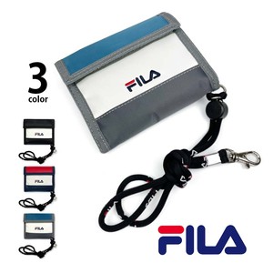 3色 FILA（フィラ） トリコロールカラー ロゴ デザイン 二つ折り ナイロン財布 ウオレットチェーン(fl-121)