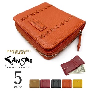 Bifold Wallet Round Fastener Genuine Leather 5-colors