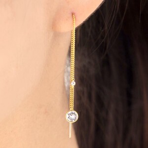 Pierced Earrings Titanium Post Rhinestone Mini Long Jewelry Rhinestone Made in Japan