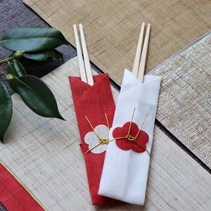 かや紅白祝い箸セット　/蚊帳生地　正月　元旦　お年賀　お祝い　箸　日本製