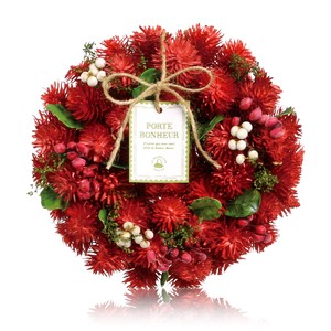 クリスマスリース 18cm 完成品 オシャレで可愛い赤いフラワーリース 小箱 麻紐付 ストロベリー