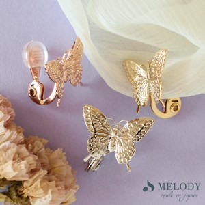 Clip-On Earrings Gold Post Earrings Flower Butterfly Ear Cuff Jewelry Made in Japan