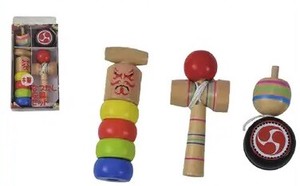 木製なつかし玩具セット（こま、けん玉、ヨーヨー、だるま落とし）