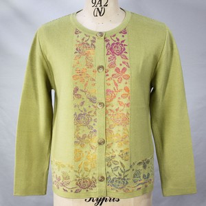 Cardigan Knitted Floral Pattern Cardigan Sweater L Made in Japan