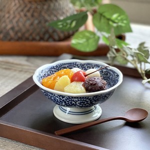 たこ唐草高台デザート鉢（染付け）【小鉢 日本製 美濃焼 和食器】