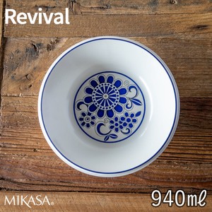 Donburi Bowl Flower Blue Pottery Retro