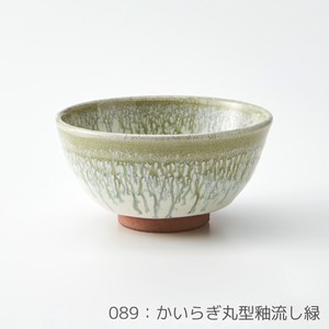 Rikizo 手作りご飯茶碗 クラフトライスボウル 089 かいらぎ丸型釉流し緑 おしゃれ 和食器 飯碗