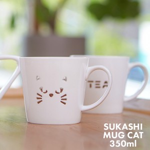 2柄 透かし マグカップ ネコ おしゃれ かわいい 蛍手 磁器 食器 インテリア 猫 動物