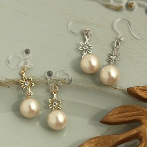 Clip-On Earrings Pearl Earrings Flower Jewelry Made in Japan
