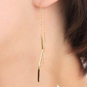 Pierced Earringss Wave Long Jewelry Made in Japan