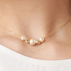 Gold Chain Pearl Necklace Pendant Jewelry Cotton Made in Japan