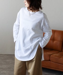 T-shirt Side Slit Long T-shirt Cotton