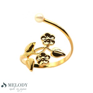 Gold-Based Ring Pearl Nickel-Free Flower Rings Jewelry Made in Japan