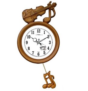 掛け時計 バイオリン 振り子時計 （電波/非電波　2種類）