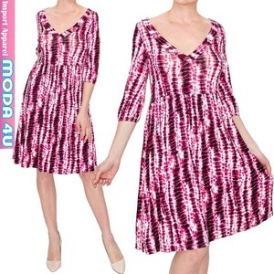 Casual Dress Pink Pudding V-Neck One-piece Dress 7/10 length