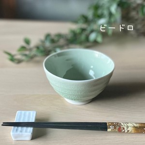 日本製　窯元直送　うす彫りろくべ茶碗・中　ビードロ 【おうちカフェ　おうちごはん】
